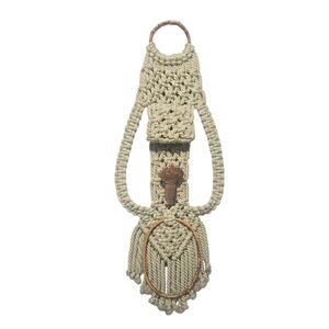 Vintage Handmade Macrame Towel Holder Wall Hanging with Ceramic Kachina